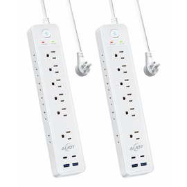 2 Pack Surge Protector Power Strip with 4 USB Ports(2 USB-C), 12 AC Outlets, 1500J Surge Protection, 5Ft Flat Plug Extension Cord, Wall Mount for Home, Office, College Dorm Room Essentials