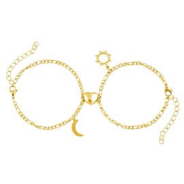 XSDSLS 2 Pcs Heart Matching Magnetic Bracelets Stainless Steel Moon Sun Couple Bracelet Silver Gold Link Chain Bracelet Friendship Bracelet Magnetic Couple Bracelet Gifts for Couple Lover (Gold)