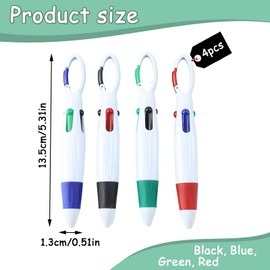 KkvoGmle Multicolor Ballpoint Pens, 4 pcs 4-in-1 Retractable Shuttle Pens Portable Ballpoint Pens with Carabiner for Office School Supplies Students Adults Gifts Party Favors