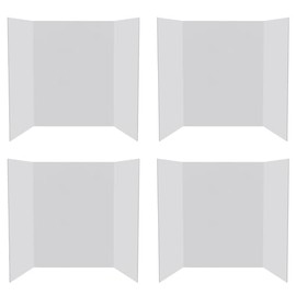 4 Pack 36"x48" Large Trifold Poster Display Board with Headers,White Foldable Presentation Paper Board with 4 Science Subtitles and 32 Self-Adhesive for School Science Business Project Display