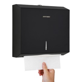 anydry Wall Mount Paper Towel Dispenser 250-Sheet Capacity Matte Black Stainless Steel Lockable Fits Multifold/Z-Fold Towels (Folded Size ≤ 10.6" x 3.9")