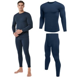 FANBOLD Ropa Termica Hombre Frio,Ropa Interior Térmica,Conjunto Playera Termico y Pantalon Termicos,Ropa Capa Base Invierno Hombre para Nieve o Esquiar,Conjunto Termico Frio Ultra Suave(M,Marino)