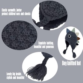 Boys Girls Knitted Dinosaur Hats Cartoon Kids Winter Warm Cute Hat, darkgray