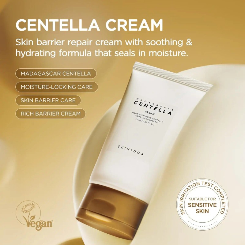 SKIN1004 Madagascar Centella Cream, 2.54 Fl.oz, 75ml, Korean Face Moisturiser