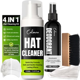 Calvana 4-in-1 Professional Hat Cleaning Kit, Quick-drying Cap Saver Cleaner, for Baseball Caps,Cowboy Hat, Felt Hat, Safe for Cotton, Wool, Polyester, 5oz Solution, Includes Towel and Brush
