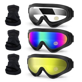 4-FQ Motorcycle Goggles 3-Pack ATV Dirt Bike Motocross Riding Glasses Off-Road & Ski Goggles Anti-Fog Dustproof UV Protection Eyewear for Adult Youth Kids with 3 Pack Neck Breathable Bandana Mask