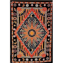 THE ART BOX Orange Hippie Mandala Sun Moon Burning Sun Tapestry for Bedroom Celestial Busning Sun Tapestry Bohemian Wall Hanging Planet Tapestry