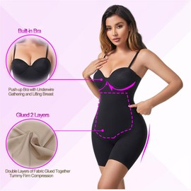 Shapewear Bodysuit For Women Tummy Control Bodysuit Adjustable Detachable Shoulder Strap (Color : Black, Size : X-Large)