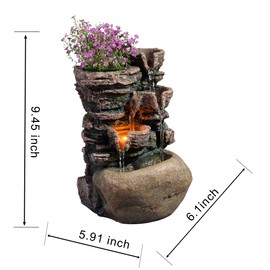 Haobos Indoor Fountain 4-Bowl Rockery Soothing Sound Tabletop Fountains Home/Office Decor with a Small Plastic Pot to Grow The Plant by Yourself(Automatic Watering)(23002)
