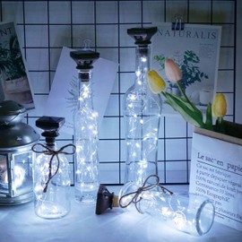 Solar Powered Wine Bottle Lights with Cork, LoveNite 6 Pack 20 LED Cork Shape Silver Copper Wire Colorful Fairy Mini String Lights for DIY, Party, Christmas, Wedding Decor (Cool White)