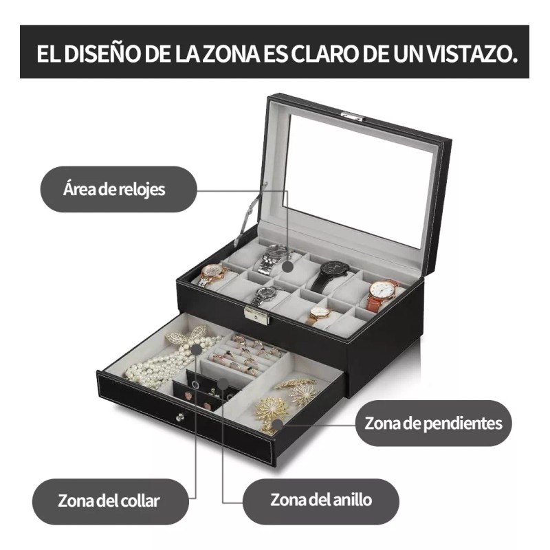 Kirotla Estuche Alhajero Relojes Caja Organizador De 12 Espacios