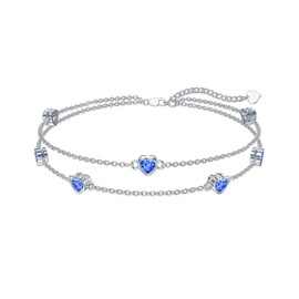 Flpruy Birthstone Anklet Bracelets for Women, 925 Sterling Silver, Heart Birthstone Anklet Bracelet, Birthday, Anniversary, Jewelry, Best Mother's Day for Women, Wife, Daughter, Her, Base