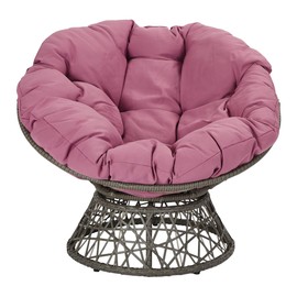 OSP Home Furnishings Papasan Chair with 360-degree Swivel, Purple cushion and Grey Frame