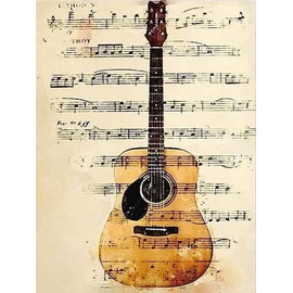 IPISSOI Diamond Painting Vintage Music Note Retro Musical Music Studio Guitar Kit for Adults Diamond Art Painting by Number Kits Gem Art Wall Home Decor 12 X 16 Inch