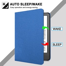 Plobors Case for KỉƞԀle 7" E-Reader (12th Generation, 2024 Release), Soft PU Leather Cover with Auto Wake/Sleep Hand Strap Foldable Stand Compatible with LG 7ʺ eReader (AA Blue)