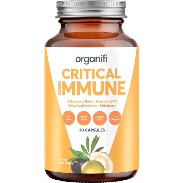Organifi: Critical Immune - Superfood Immune Support Blend - 30 Capsules - Powerful Blend of Elderberry, Andrographis, Astragalus and Olive Leaf Extract - Rich in Vitamin C and Antioxidants