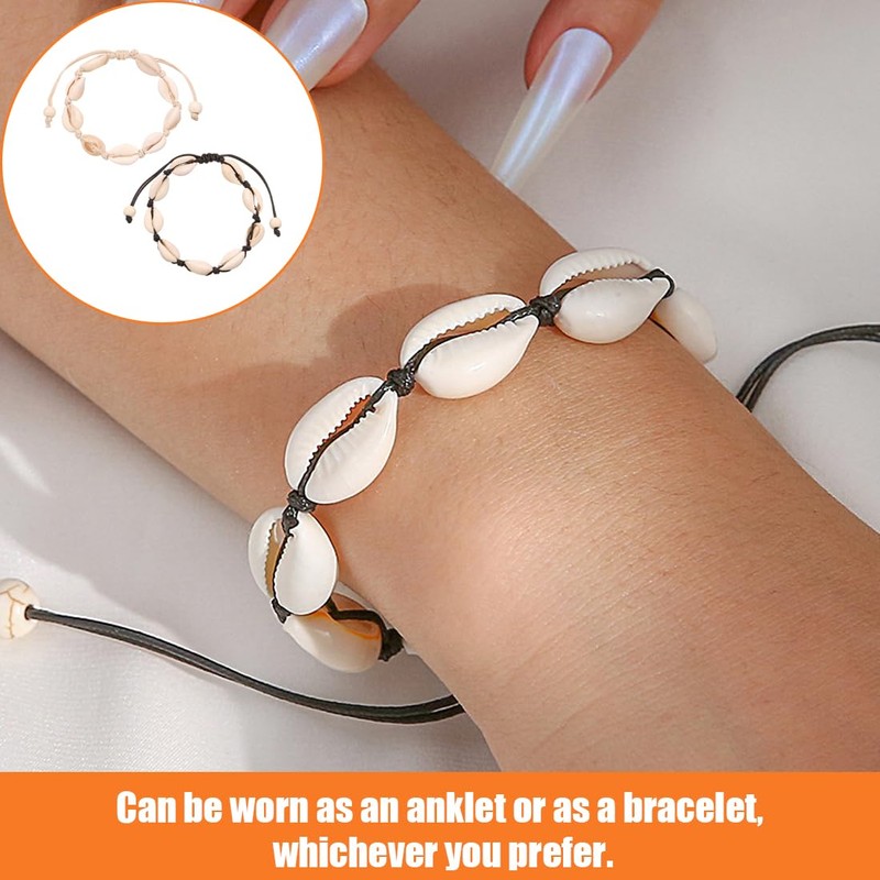 BIRLOZA Pack of 2 Shell Chain Shell Bracelet Anklet Natural