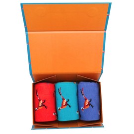 LilyRosa Mens Pheasant Game Socks Box 6-11 Boys Men 3 Pairs Red Teal Blue