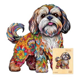Wooden Puzzles for Adult, Shih Tzu Dog Wooden Jigsaw Puzzle, Unique Shape Lhasa Apso Wood Cut Puzzle, Best Gifts for Chrismas Family Game Puzzle Lovers (S-8 * 8.4in-100pcs)