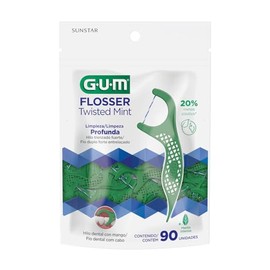 GUM - Twisted Flosser Mint Hilo Dental Trenzado con Mango Ergonómico, Sabor Menta Refrescante - Limpieza Profunda - 90 Unidades