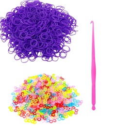 DasKid 600+ Purple Loom Bands Refill Pack with Hook Tool and Colorful S Clips Art Craft Refills for DIY Bracelet Making Refill Kit (600+)