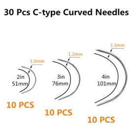 30 Pcs Curved Needles C-type Needles, Weaving Needle Hand Sewing Needles 3 Sizes 2/3/4 Inch, Used to Make Wigs and Leather Canvas to Repair Fur Carpets Multi-purpose DIY Supplies