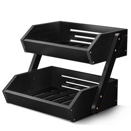 G.a HOMEFAVOR Fruit Basket for Kitchen, 2-Tier Fruit Bowl for Kitchen Counter, Vegetable Storage Stand for Fruit Shop, 15 mm Thickness (BLACK)