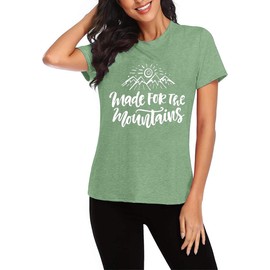 Adventure Awaits T-Shirts for Women Cute Sunshine Mountain Graphic Tees Camping Hiking Lover Gift T-Shirt Casual Comfy Clothes-2XL (Light Green)