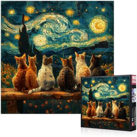 1000pcs Starry Night Sky Cat Puzzle, Large Cardboard Jigsaw Brain Teaser, Scratch-Resistant Paper Puzzles for Adults, Interactive Family Game Suitable for Ages 14+, DIY Home Decor