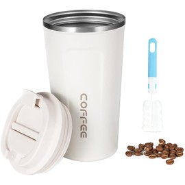 510 ml18 oz Taza Termo de Caf de Acero Inoxidable 304 con Tapa, Vaso Trmico para Caf con Cuerda y Cepillo, Taza de Vaco para Bebidas Fras y Calientes 