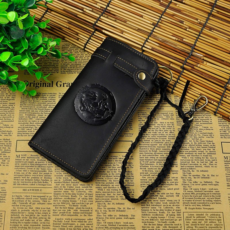 Le'aokuu Men's Genuine Leather Wallet Organiser Double Checkbook Wallet Pattern