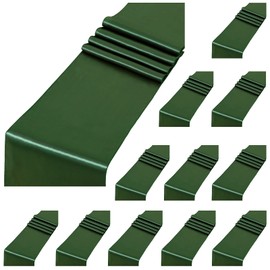 12 Pack Forest Green Satin Table Runners 12 x 108 inches Long Silk Smooth Fabric Forest Green Table Runner for Graduations Wedding Banquet Birthday Party