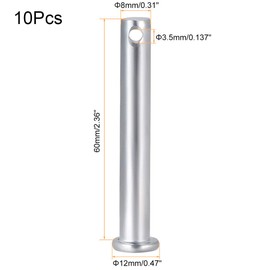 TA-VIGOR 10pcs 8 x 60mm Clevis Pins Single Hole, Zinc-Plated Steel Flat Head Link Hinge Pin Fastener for Mechanical Linkage, Ship Rigging, Fixed Parts