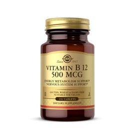 Solgar Vitamin B12 500 mcg - 100 Tablets - Vegan, Gluten Free, Dairy Free, Kosher - 100 Servings