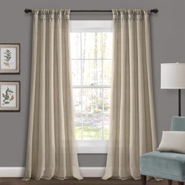 Lush Decor Burlap Knotted Tab-Top Window Curtain Panel Pair, 45"W x 108"L, Dark Linen