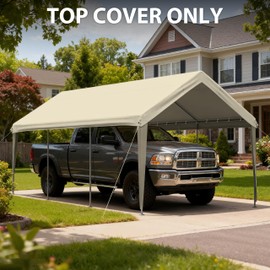 Pakunoda Carport Replacement Canopy Cover 12'x20' for Tent Top Garage Shelter Cover, 800D Heavy Duty Oxford Waterproof & UV Protected Car Canopy Tarp with Ball Bungees (Frame is not Included)