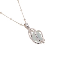 Lavie Jewelz Women's Wedding Bird Caged Pendant Necklace in 925 Sterling Silver Necklace Raw Gemstone Jewelry (Aquamarine)