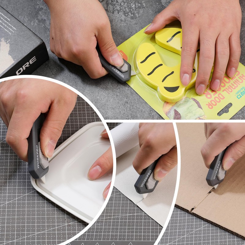 WORKPRO Ceramic Small Safety Box Cutter, Automatic Rebound Mini Letter