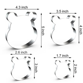 Bear Cookie Cutter Set Large Small Mini - 5", 4", 3", 2" - 4 Piece - Stainless Steel