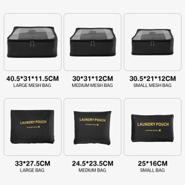 Teynewer 6PCS Travel Organiser Packing Bags Packing Cubes Set Durable Travel Luggage Organisers Suitcase Storage Bags Compression Pouches for Travel Accessories, Black