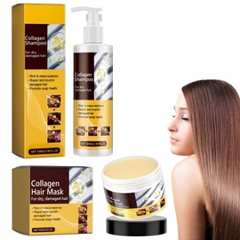 Shampoo with Collagen + Collagen Hair Mask, Hair Mask for Damaged Hair, Strengthening Hair Shampoo, Collagen Hair Treatment, Makes Hair Healthier, Thicker and Smoother