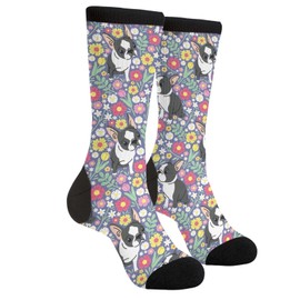LUMANSITTER Cute French Bulldog Dog Funny Face Floral Novelty Fun Crew Socks Fashion Comfortable Men And Women Crazy Dress Socks