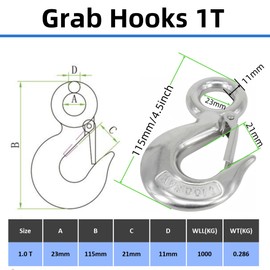 Grab Hooks, 1T Crane Scale, Heavy Duty Slip Hooks Stainless Steel Eye Chain Lifting Hook Rigging Accessory (1000KGS)