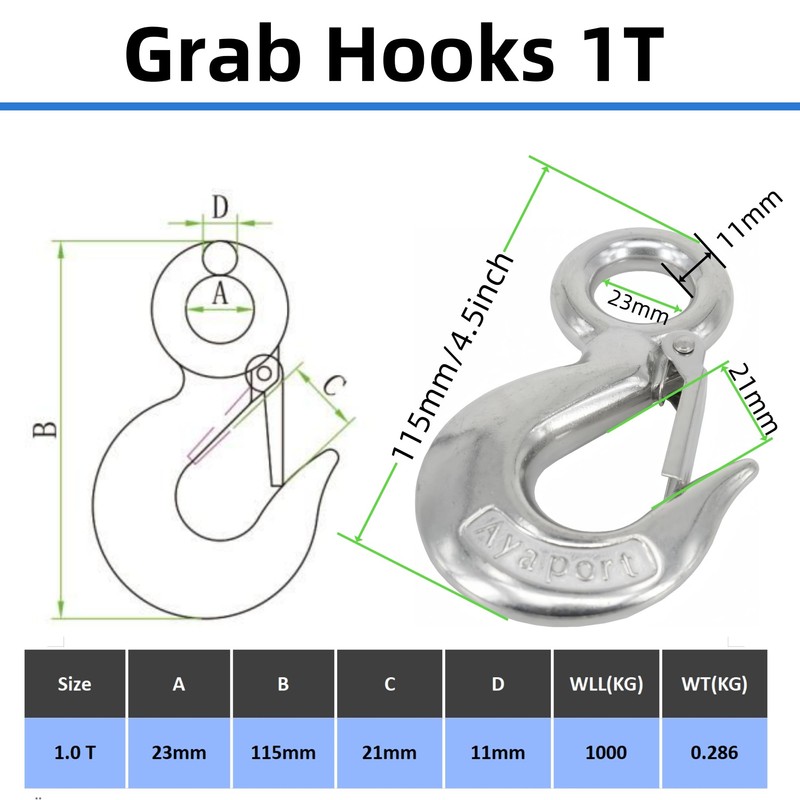 Grab Hooks, 1T Crane Scale, Heavy Duty Slip Hooks Stainless