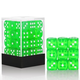 36 of Pack 12MM 6 Sided MINI Dice Set,Translucent Colors Game Dice Set, 6 Sided Standard Colored Dices for Tenzi, Farkle, Yahtzee, Bunco or Teaching Math, with Portable Plastic Box(Green)