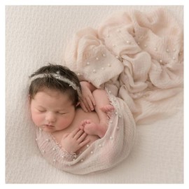 EDERA - Accesorios de fotografía para recién nacidos, para sesión de fotos de bebé, capas de niña con diadema de perlas, accesorios para posar fotos (albaricoque)