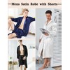SWOMOG Men's Silk Satin Bathrobe with Shorts Set Pocket Front