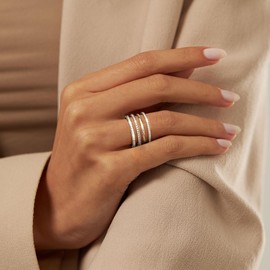 Florideco Stackable Silver Rings for Women - Silver Plated Stackable Thin Ring - Minimalist Non Tarnish Cubic Zirconia Band Rings - Dainty Trendy Statement Stacking Ring Set Size S7