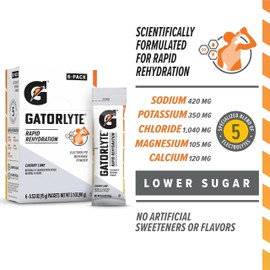 Gatorlyte Powder Cherry Lime, makes 16.9oz serving, net weight 3.1 oz (Pack of 6)