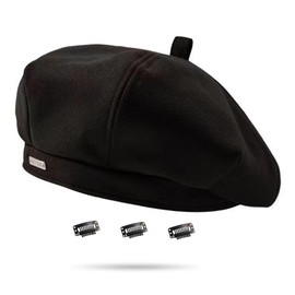 huablo French Women's Cashmere Beret - Solid Color, Elegant & Warm (Black)